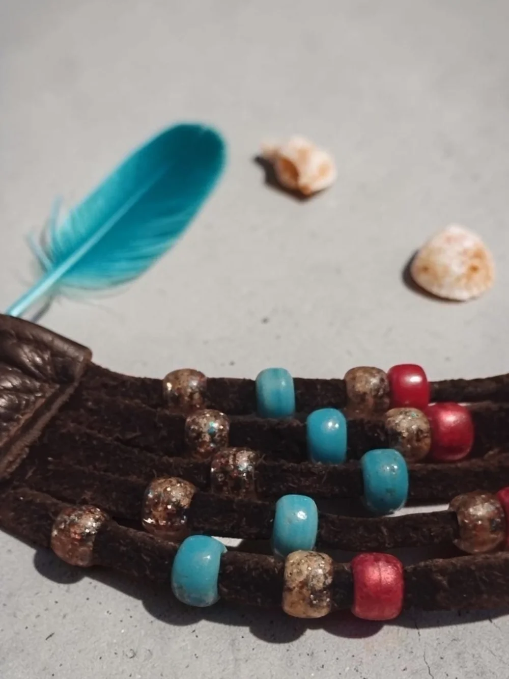 Vintage Boho Beaded Leather Fringe Keychain / Bag Charm (EUC)